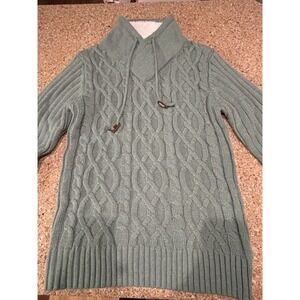 X-ray Jeans Fisherman Cable Knit  Green Sweater Cowl Neck Faux Fur Lined Large